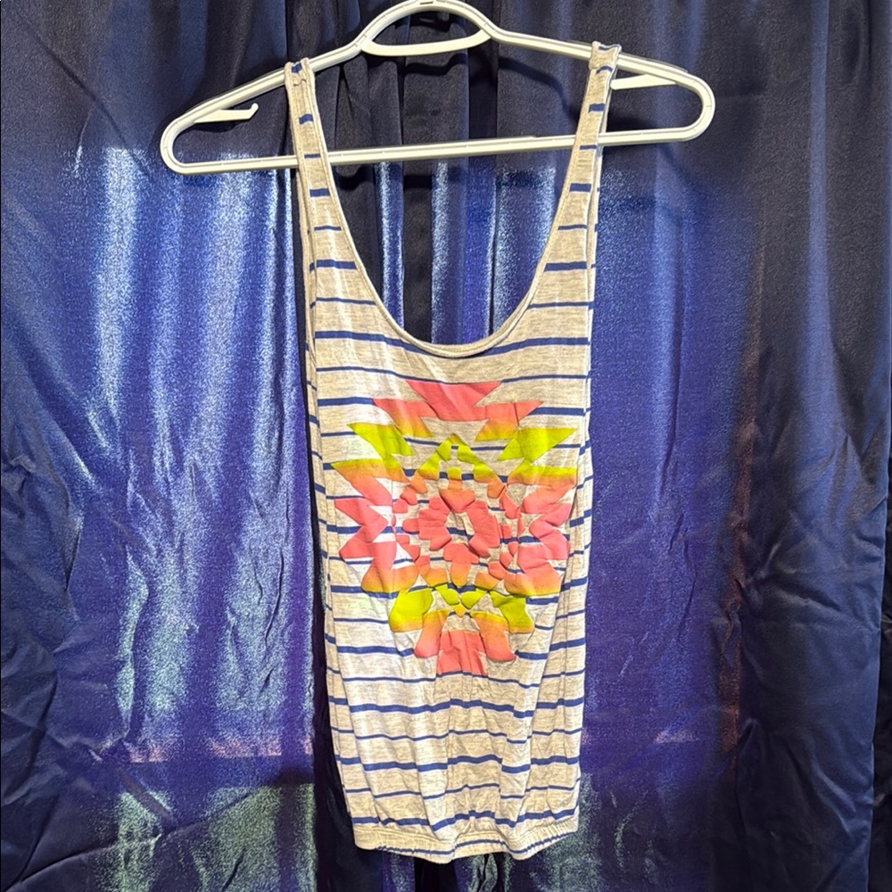 Striped Tank Top with Floral Design